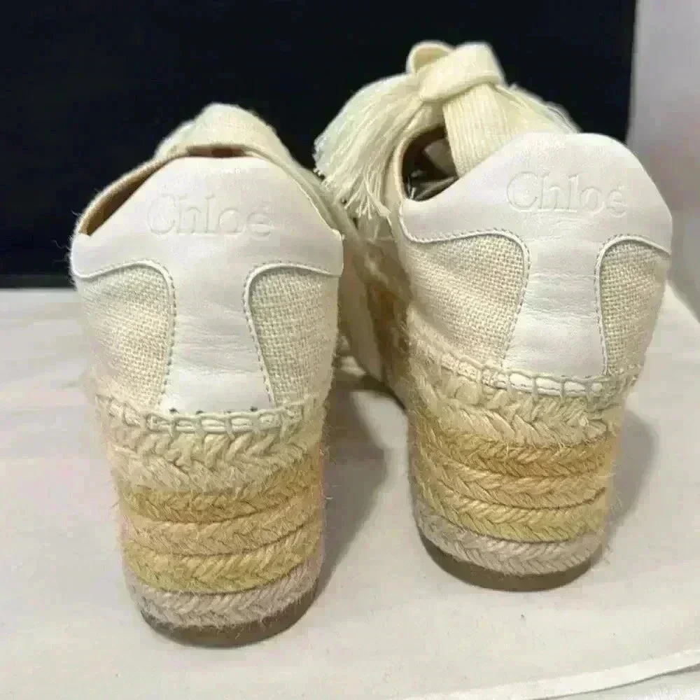 Chloé Beige Cream Espadrille Platform Sneakers